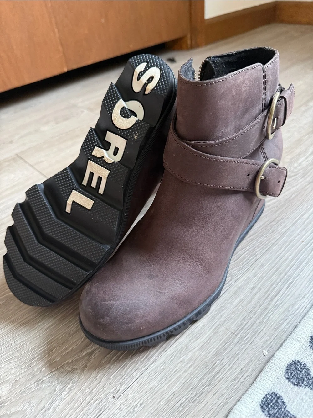 Sorel Brown Suede Buckle Ankle Boots